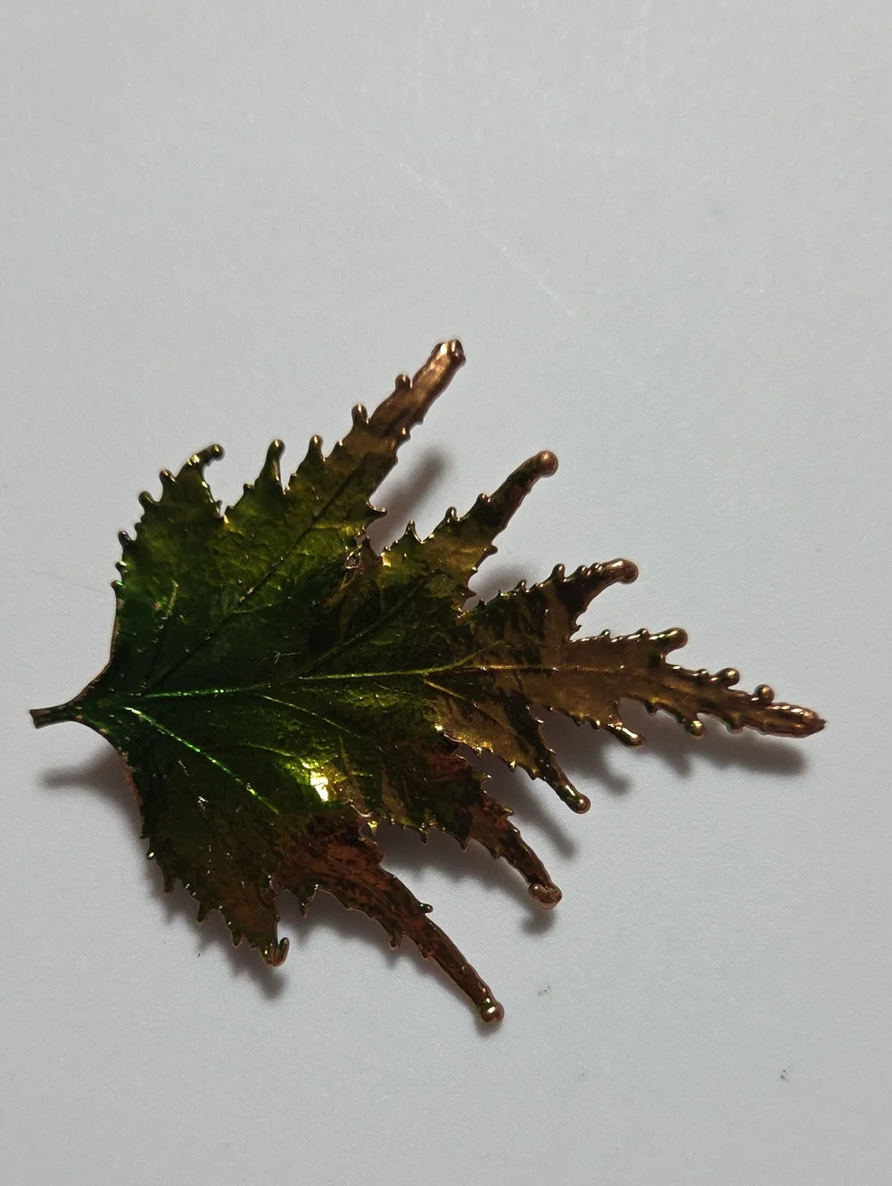 Vintage Real Leaf Brooch Green Electroformed Copper Botanical Nature Pin
